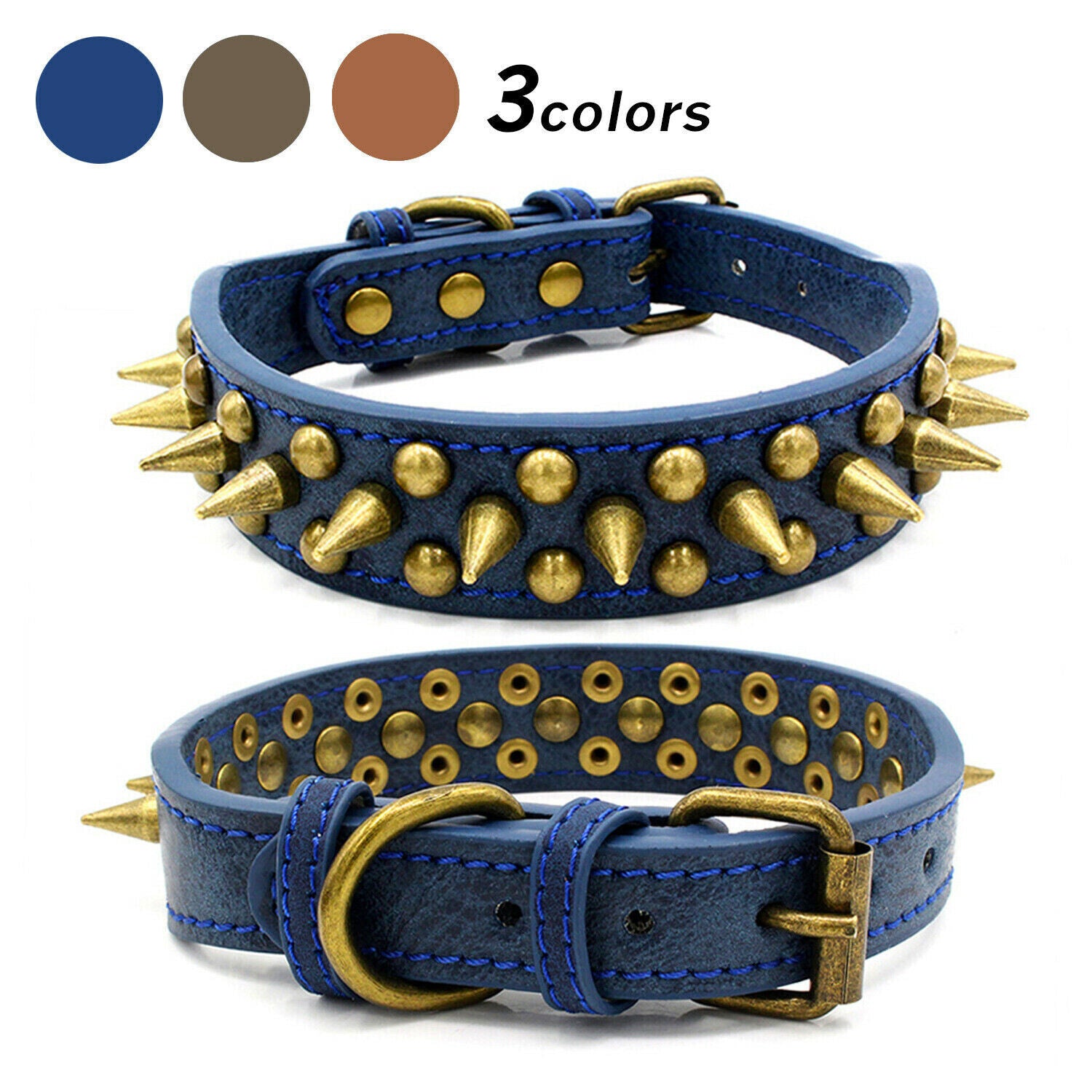 Retro Studded Spiked Leather Dog Collar